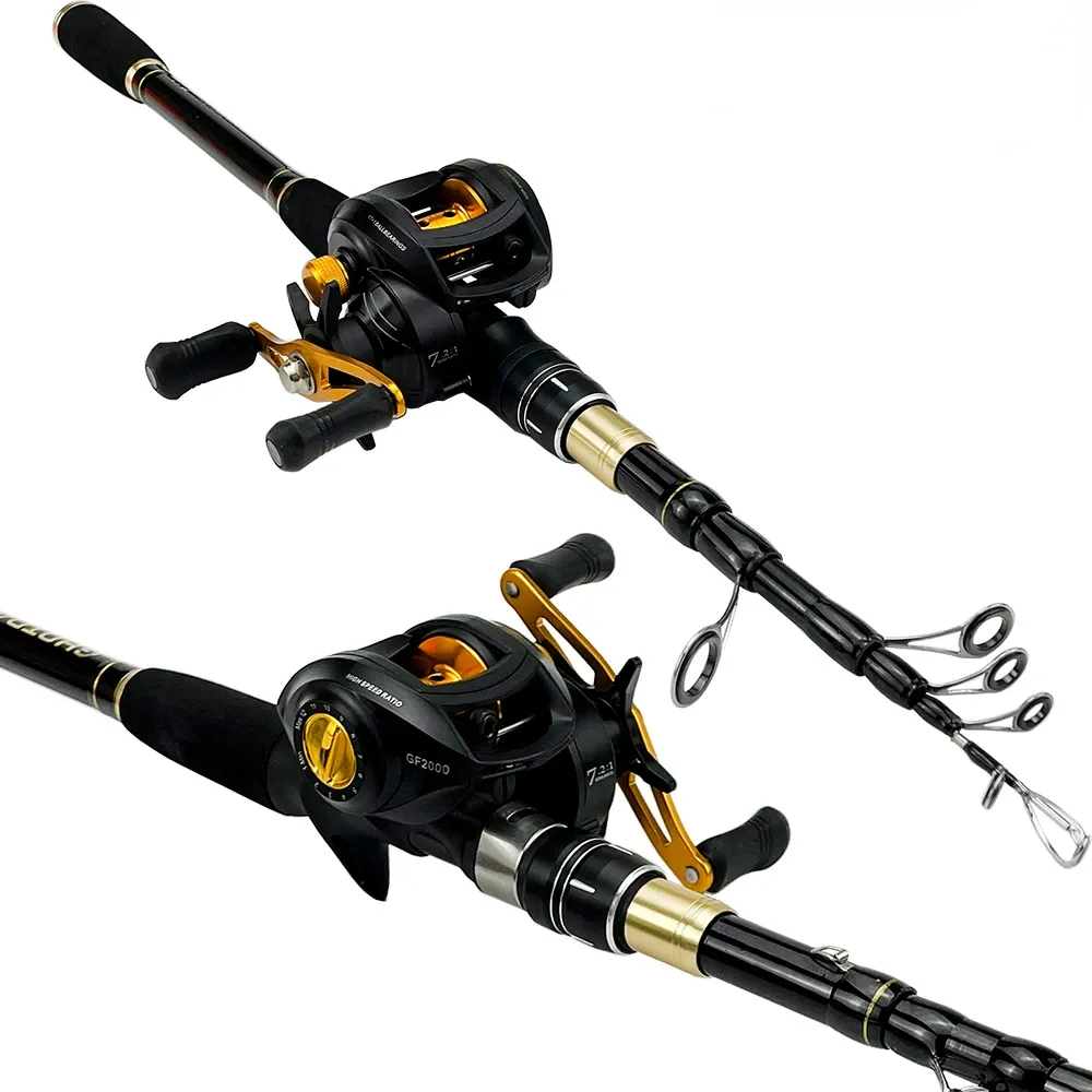 Combo Fisho Fishing Baitcaster Zestaw Zestaw 1,62,4 m Długie odlewy Jig 7.2: 1 Szybkie przynęty Rybołówstwo