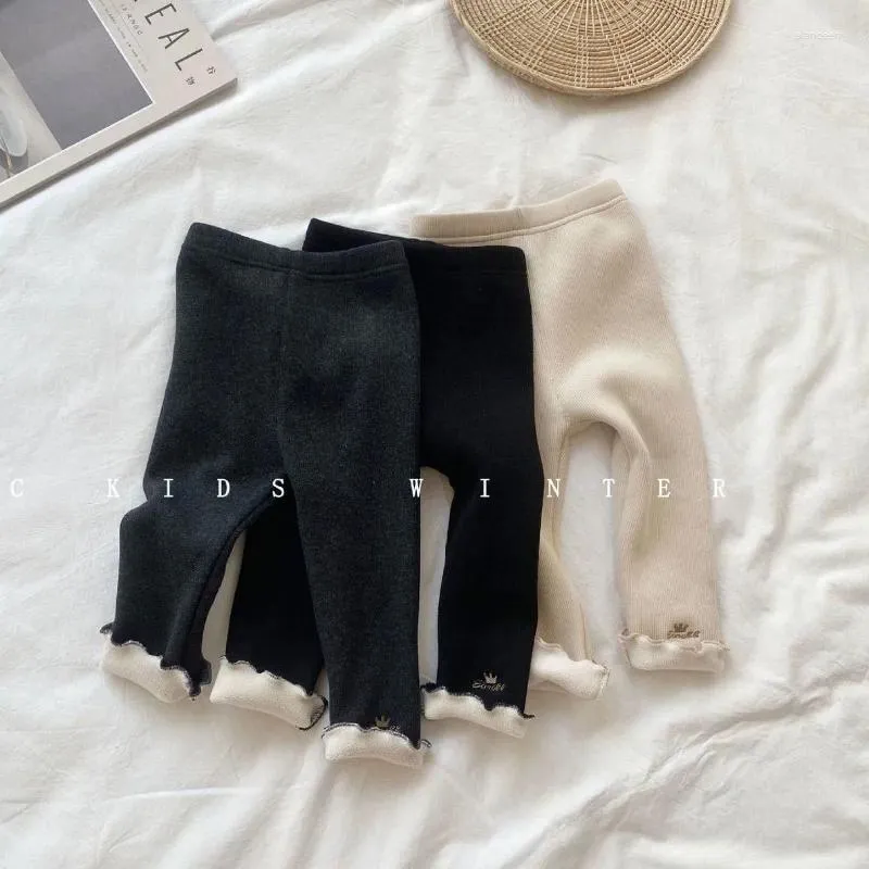 Spodnie odzież dla dzieci zagęszcza ciepłe korona kaszmirowe spodnie dla dziewcząt jesień zima koreańskie dzieci oraz aksamitne nogawki
