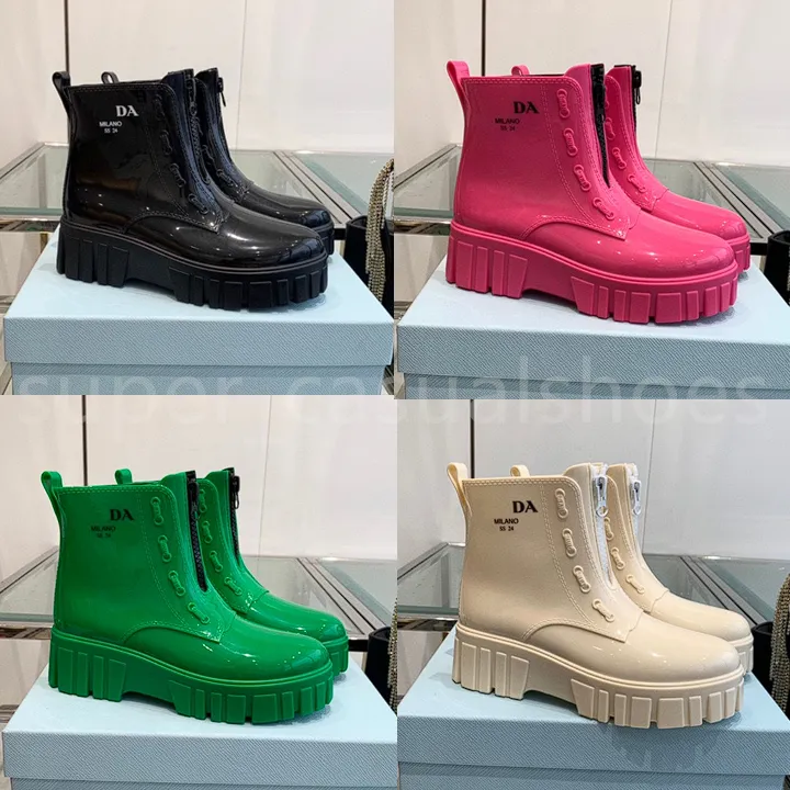 Designer Boots Women Rain Boots Triangle logo Ankle Boots EVA Rubber platform Rainboots brown green bright pink black luxury Shoes Sneakers 35-40