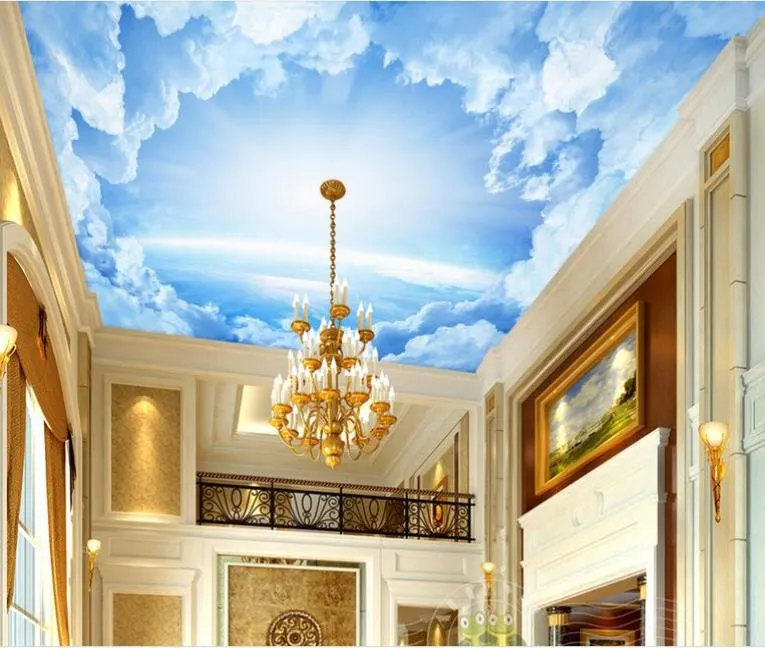 カスタム3D天井の壁紙壁画青い空と白い雲天井壁画装飾3Dルーム壁紙5488208