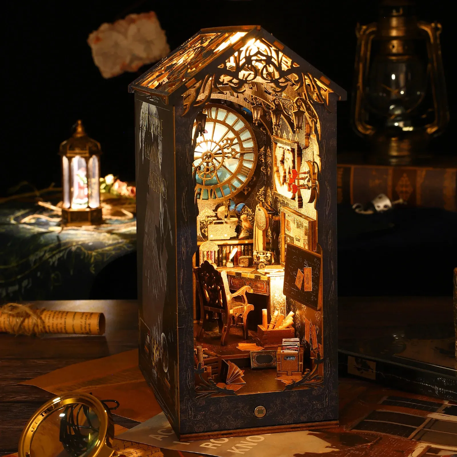 Kit angolo libro fai-da-te Scaffale in legno 3D Kit di costruzione in miniatura Decorazioni per la casa Modello creativo per adulti Regali di Natale di Halloween 240220