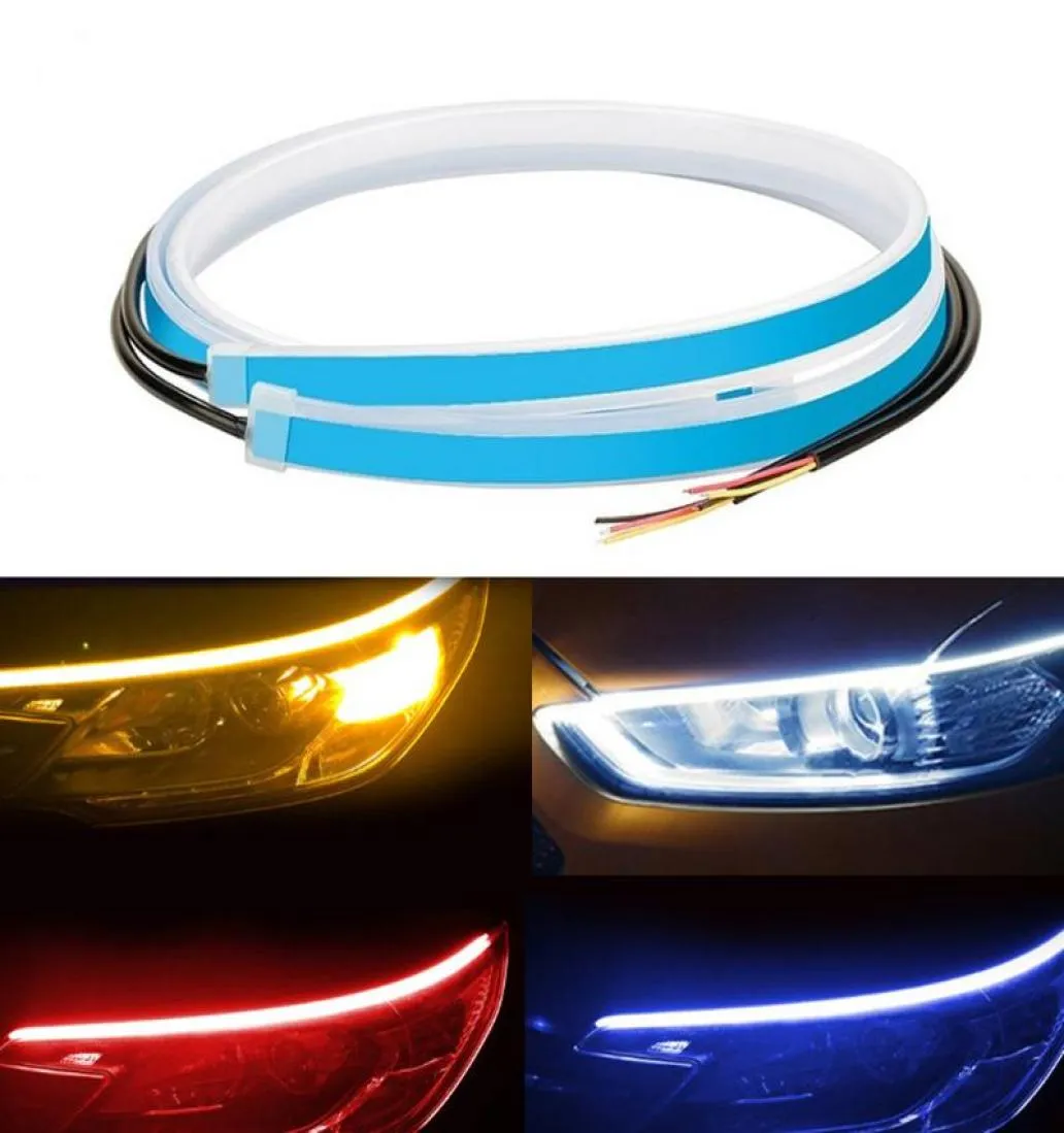 Remsor 2st bilar LED -remsa DRL DAYTIME Running Light Waterproof Universal 12V Auto Headlight Sequential Turn Signal Yellow Flow Day5221611