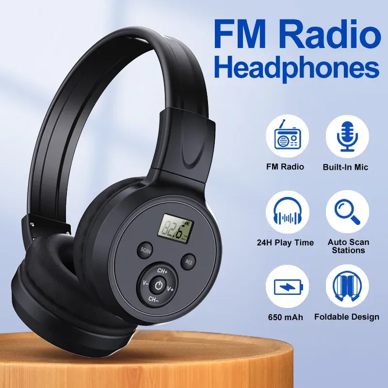 Radio Portable FM Radio 50108MHZ Radio Receiver Foldable Headphones Builtin Mic Support Auto Scan& Store Station with AUX Cable