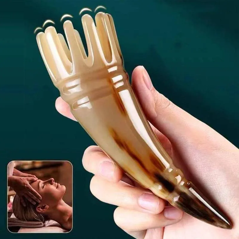 Natural Yak Horn Comb Gua Sha Scraping Massage Board Face Eye Head Body Meridian Sap Acupuncture Massager Tube Scraper Tool 240226