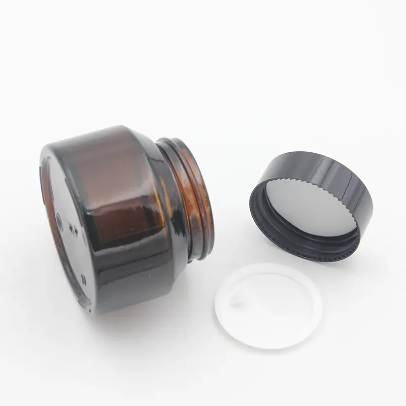 15g 30g 50g Glass Cosmetic Empty Jar Pot Green Amber Makeup Face Cream Container Bottle with Plastic Lid and Inner