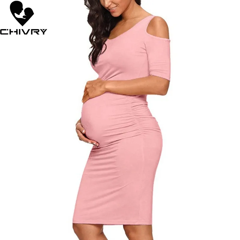 Платья Chivry, новые платья для беременных, одежда для мам, однотонное сексуальное облегающее платье с открытыми плечами для беременных, повседневное платье