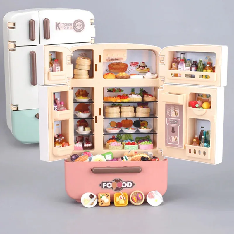 Simulation Refrigerator Double Door Sonic Toys Kitchen Mini Food Play Gift Puzzle For Blyth Barbies BJD Doll Accessories 240301