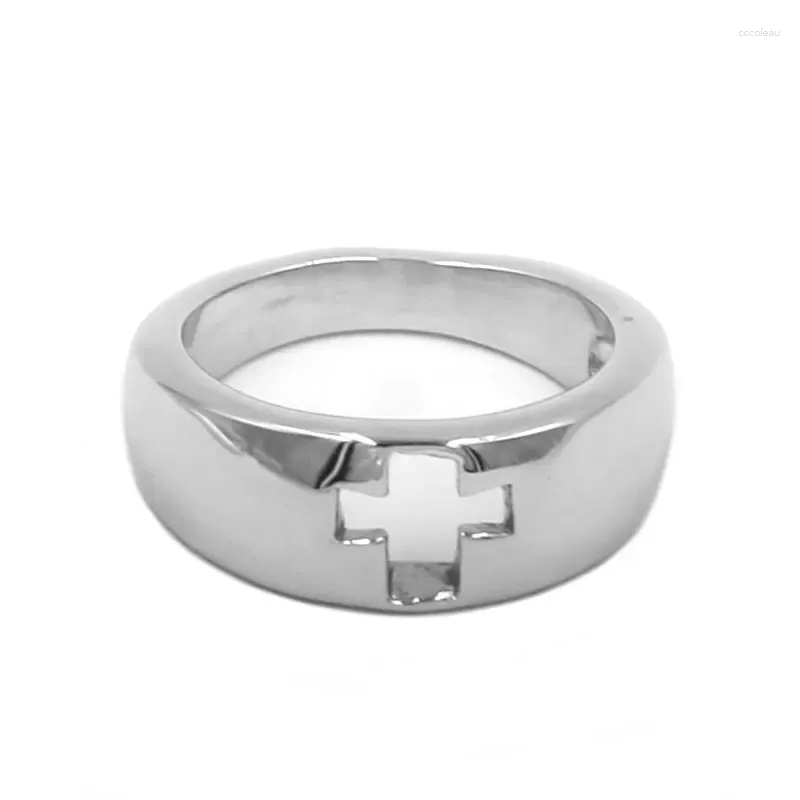 Cluster Rings Wholesale Hollow Cross Ring Stainless Steel High Polish Quality Silver Color Biker Women Girls SWR0836