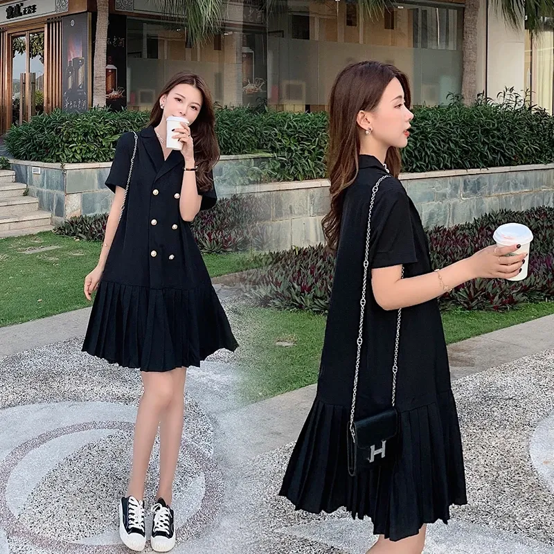 Kleider 8055# 2021 Sommer Koreanische Mode Schwarz Umstandsblazer Kleid A-linie Elegante Plus Größe Kleidung für Schwangere Frauen Chic Schwangerschaft