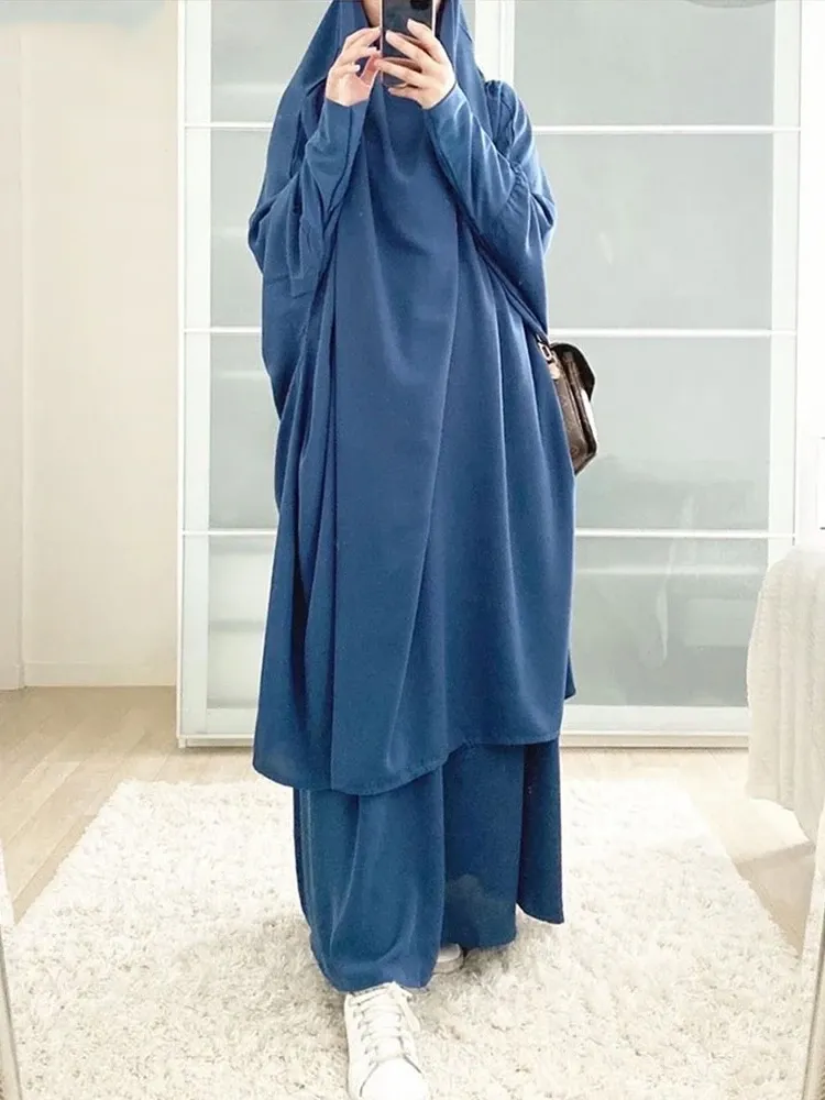 Vestidos 15 cores com capuz mulheres muçulmanas hijab vestido de oração vestuário jilbab abaya longo khimar ramadan vestido abayas saia define roupas islâmicas