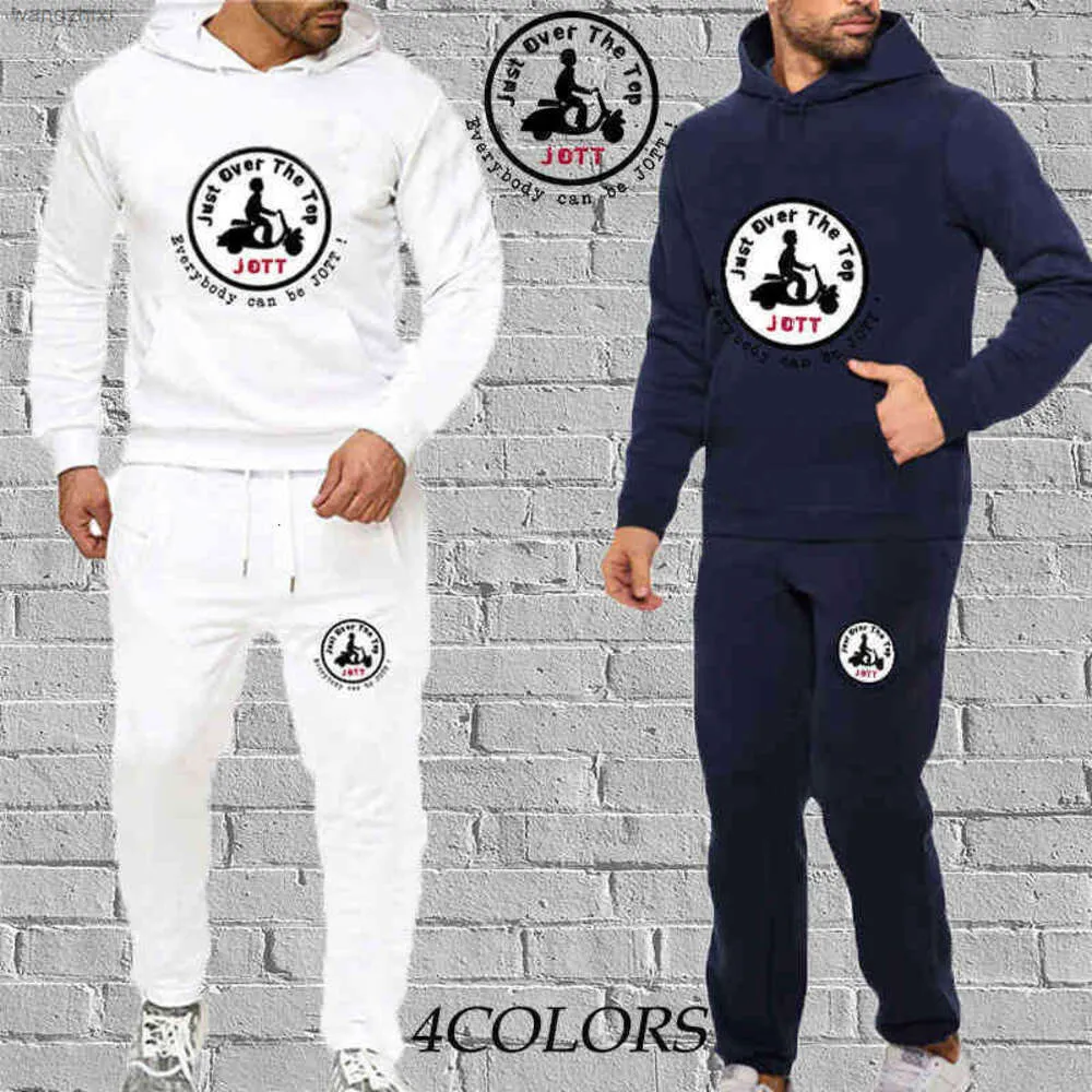2024 outono inverno moda jott design impresso roupas masculinas cor sólida com capuz camisola + jogging calças de lazer agasalho