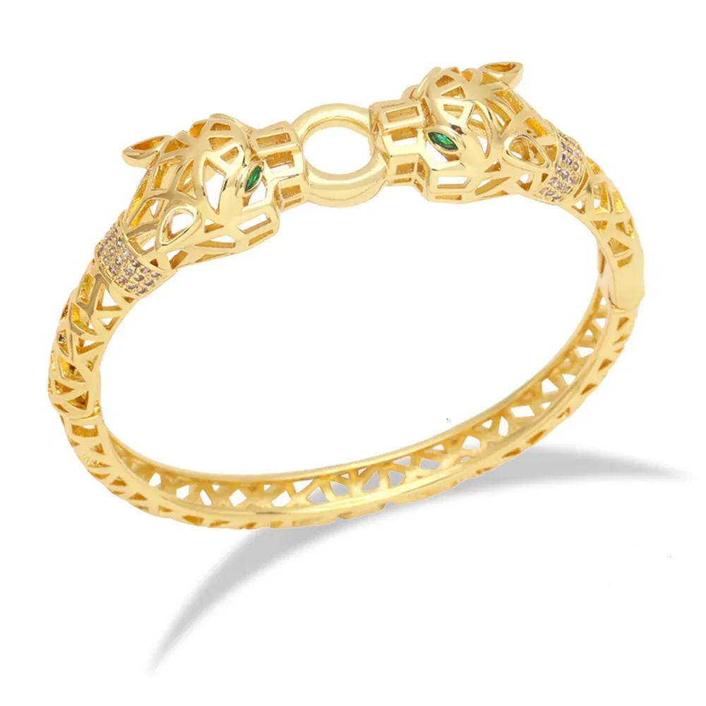 أزياء النحاس Zirconia Snake Bangle Bangelet للنساء Gold Cuff Barkles Animal Leopard Head Punk Design Gifts 240228