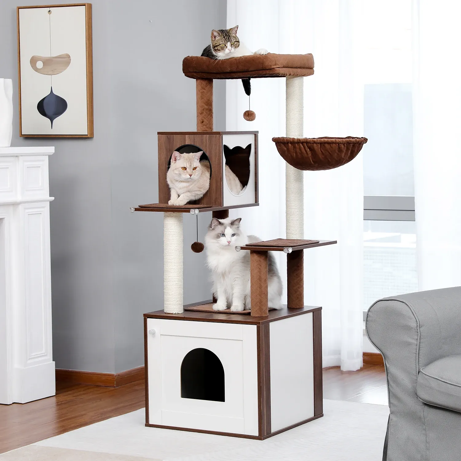 Scratchers Luxury Cat Tree Condo Cabinet MultiLayer Cat Tower Natural Sisal Scratching Post for Feline Large Perch Nest 3 Colors Furniture