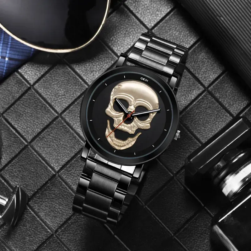 Damesmode casual schedel roestvrij staal hoogwaardig staal met waterdicht quartz horloge montre de luxe geschenken