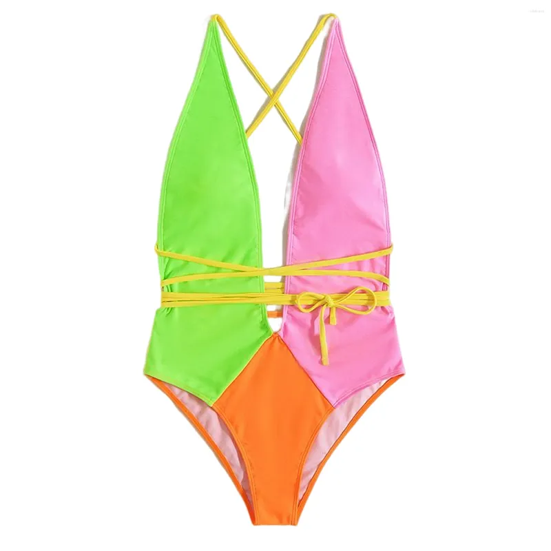 Kvinnors badkläder 2 Färg Slät halshalter Hög midja monokini ärmlös tankini baddräkt mc889