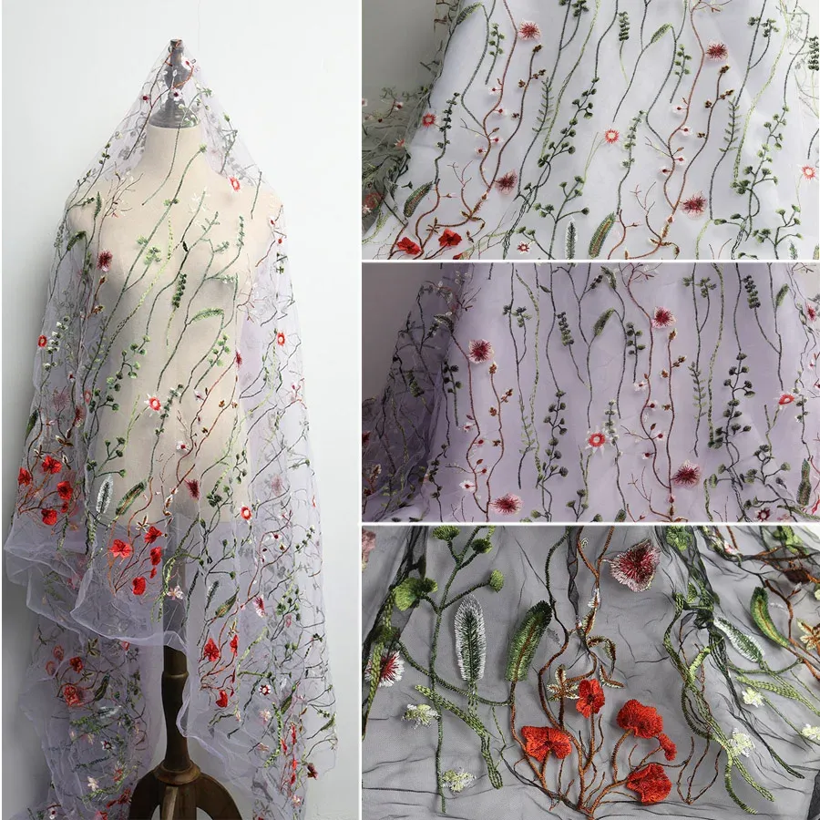 Tissu l'herbe fleur de fleur de tulle en dentelle en dentelle en tissu rideau floral vinaigrette de mariage vendu par la cour (91,5 cm)