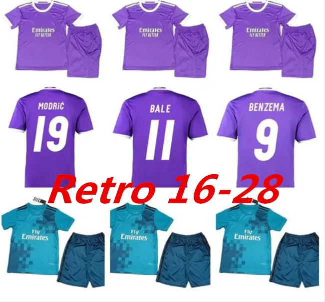 Kit per bambini Maglia da calcio Real Madrid 16 17 18 BALE BENZEMA MODRIC Maglie da calcio retrò Vintage ISCO Maillot SERGIO RAMOS MARCELO kit per bambini 999