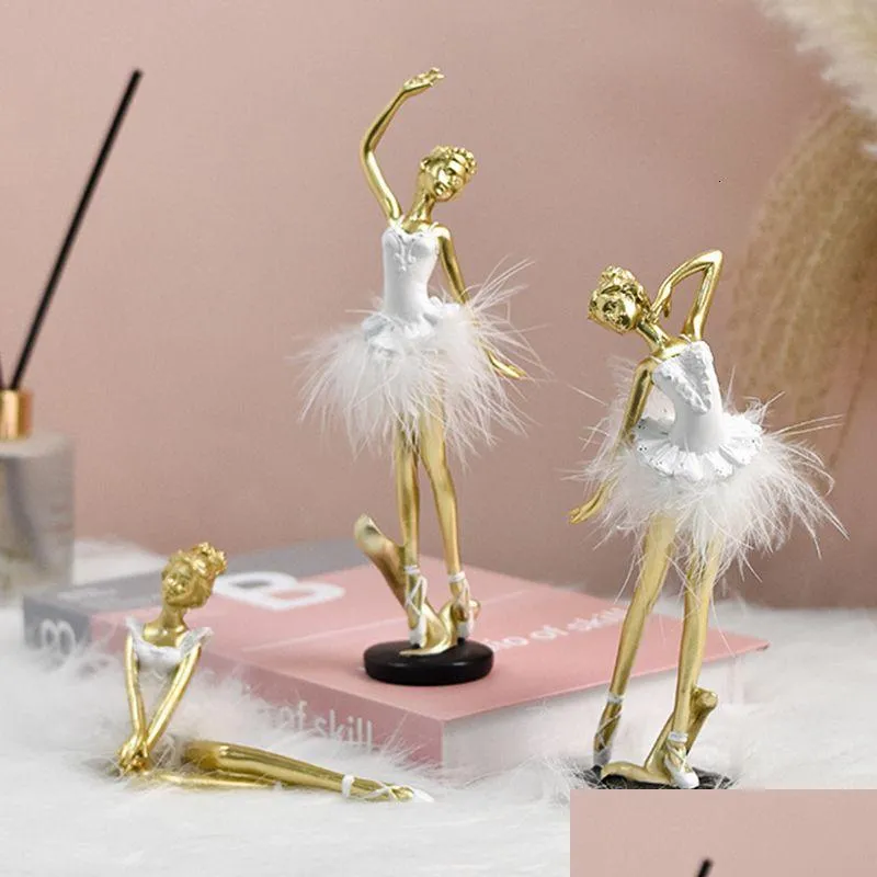 Decorative Objects & Figurines Decorative Objects Figurines Northouins Nordic Deluxe Cute Ballet Girl Resin Body Dancer Statue Family Dhmjg