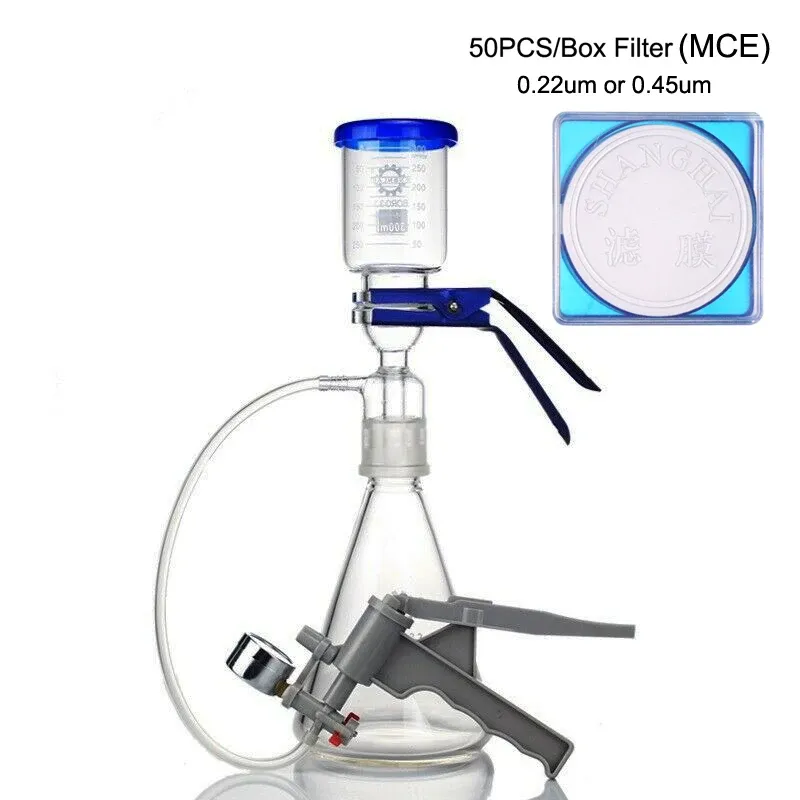 Flaskor labb medicinskt glas vakuumfiltrering membran buchner påfyllbar flasktrattkolv apparatpaket med manuellt pump mce filter