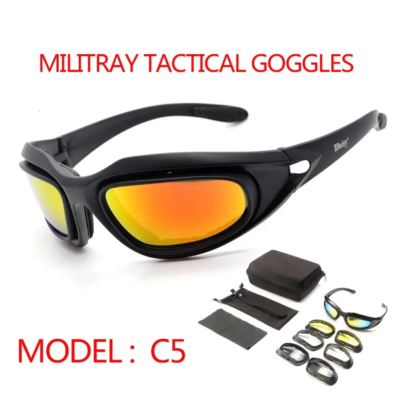 Daisy C5 Polariserade militära solglasögon Explosion Proof 4 Lens Tactical Glasses Sport Shoeking Running Hunting Army Eyewea 240223