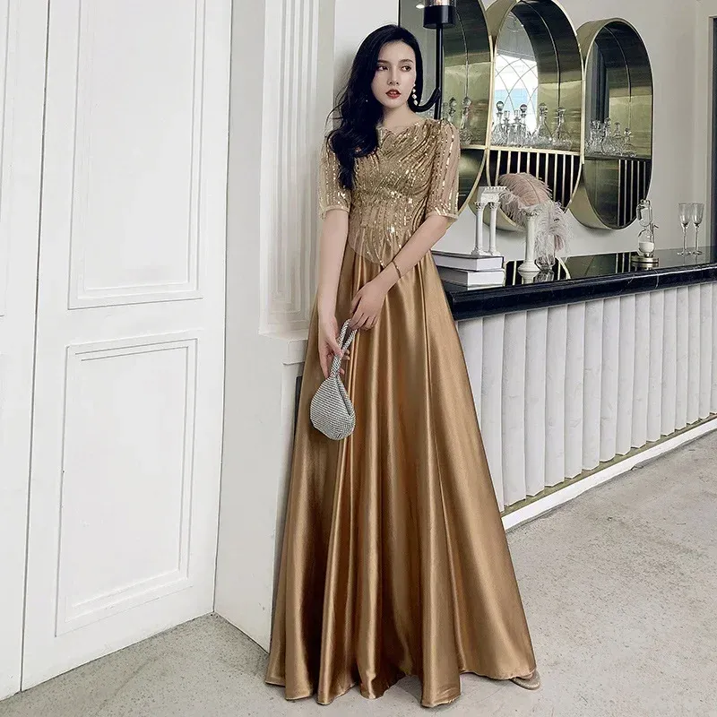 Dress 2022 Autumn Women Sequins Long Satin Slip Dress Spaghetti Strap Party Dress Elegant Gold Silk Sexy Maxi Long Dress Club Wear New