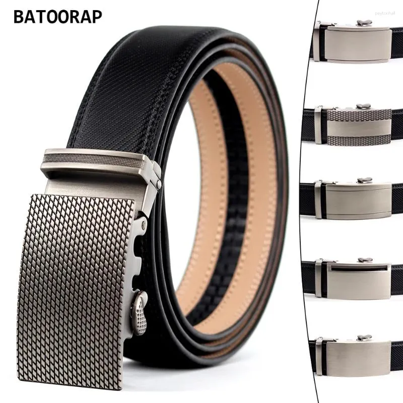 Belts BATOORAP Leather Belt For Men Alloy Auto Gray Series Buckle Black Cowhide Jean Wasit Strap Male Classic High Quality Ratchet