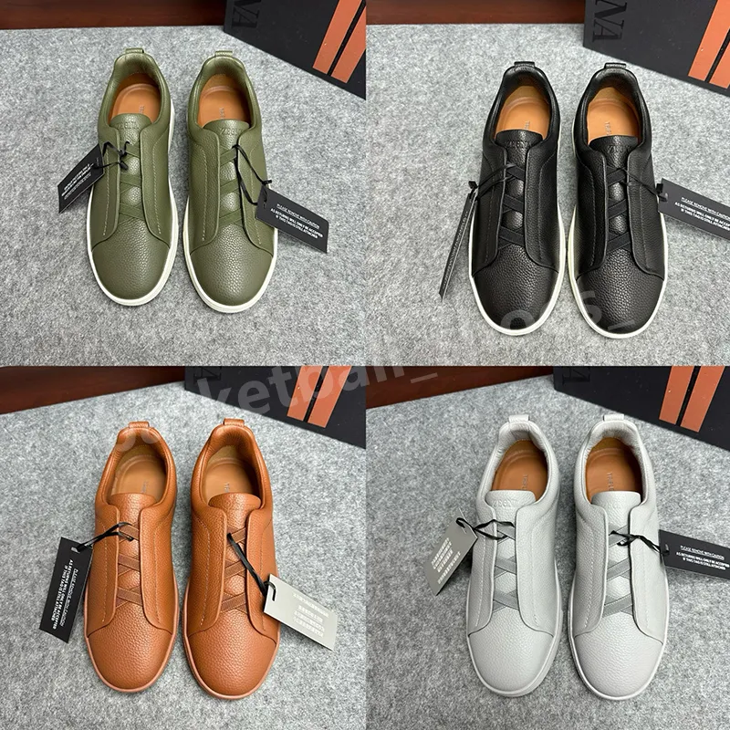 Zegna Designer lässige Schuhe Triple Stitch Low Top Sneaker Stripes Soziale Hochzeitsfeier Qualität Lederschuh Zegnas Logo