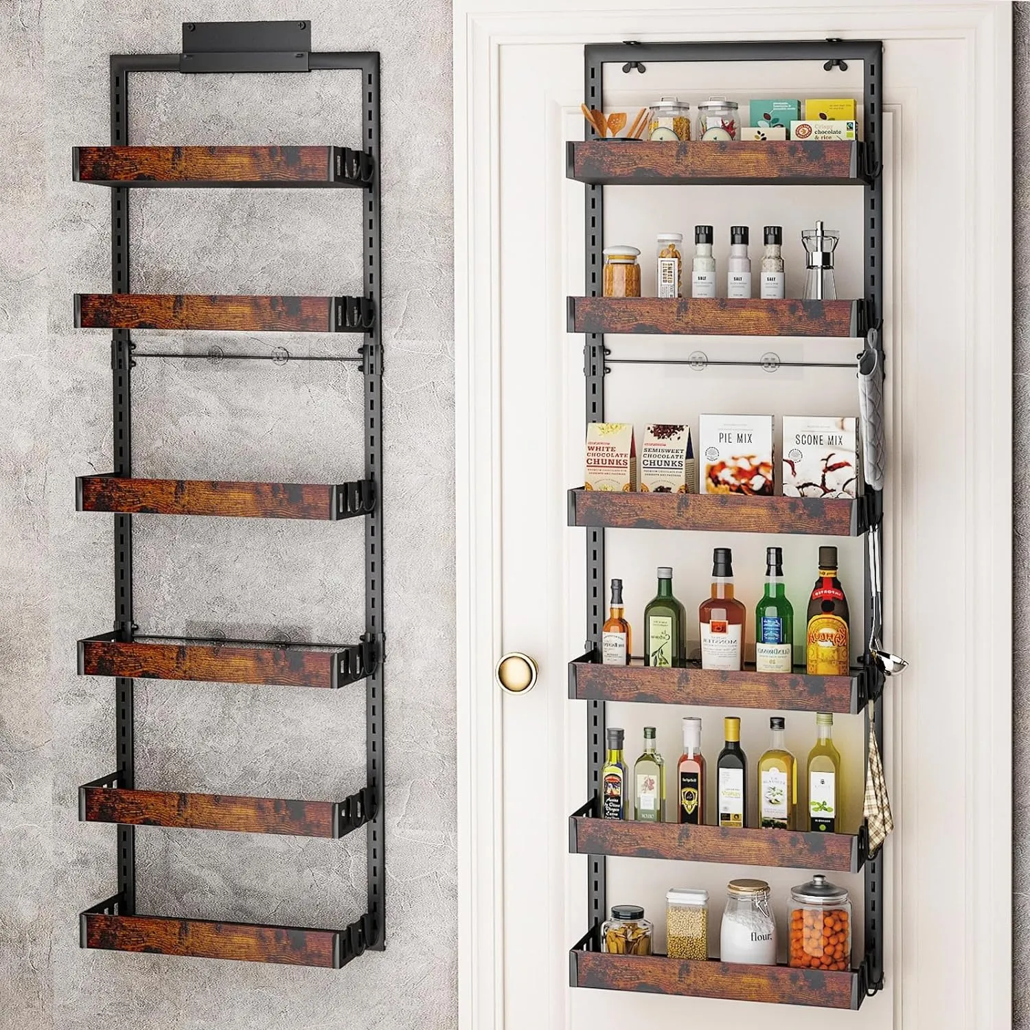 Bukfen Over the Door Pantry Organizer, 6-Tier Pantry Door Organization and Storage, Heavy Duty Metal Hanging Kitchen Spice Rack, 1 Pack