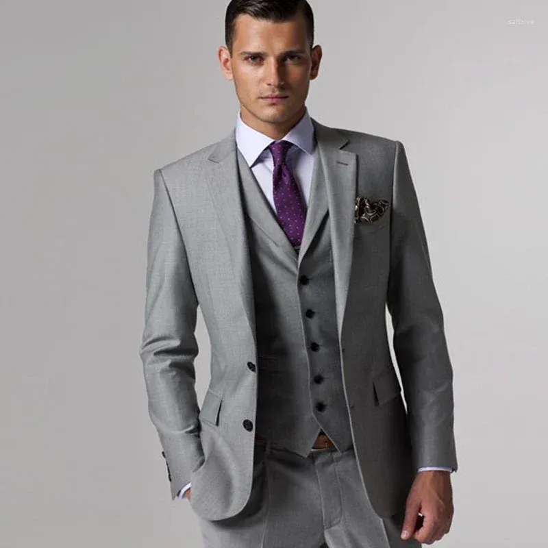 Men's Suits Gray Formal Mens For Business 3 Pcs Wedding Groomsmen Tuxedo Male Fashion Jacket Pants Vest Smoking Costume 2024