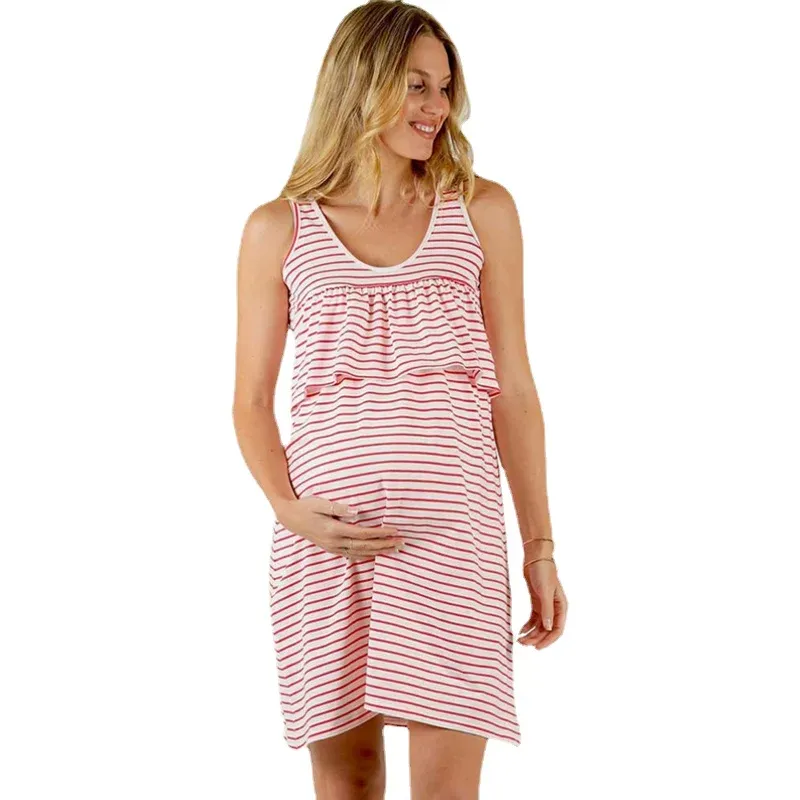 Kleider Mode Schwangere Mutterschaft Stillen Stillen Frauen Sommerkleid Kurzarm Kleid Gefälschte Zweiteiliges Kleid mit Vorderfalte