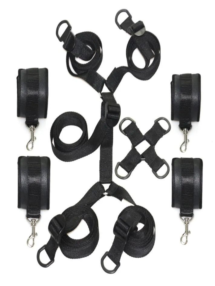 Menottes et manchettes de cheville en pu noir, équipement de bondage sur le lit, kit de poignets de bondage, équipement fétiche, sexe adulte sm, jouets 4787171