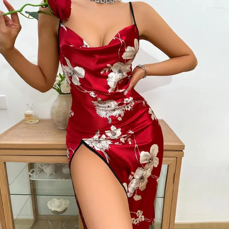 Women's Sleepwear Print Nightdress Women Rayon Summer Sleeping Dress Chemise Nightgown Sexy Suspender Dressing Gown Lounge Wear