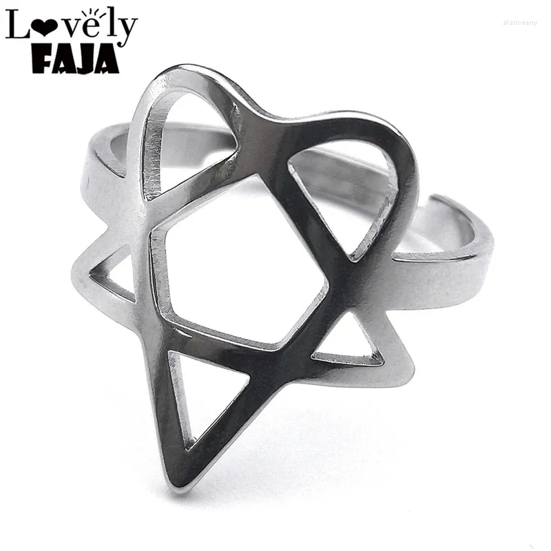 Anneaux de cluster Heartagram Symbole de lui Music Band Bague pour femmes Hommes en acier inoxydable creux Heavy Metal Finger Bijoux Cadeau RRRXXXS03