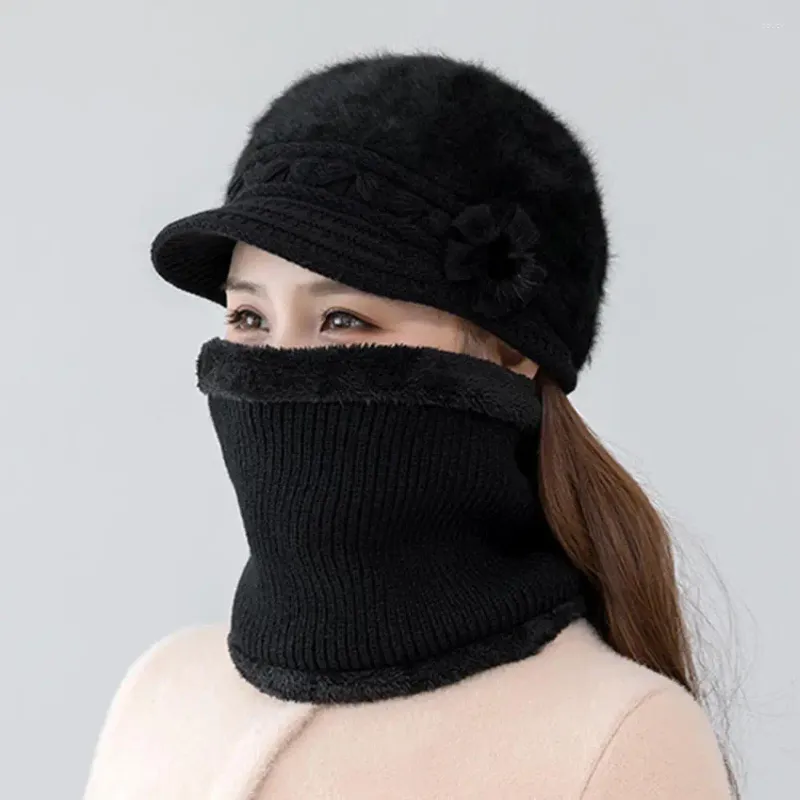 Berets belos adultos chapéu pescoço mais quente pico elegante mulheres outono inverno meia-idade senhoras boné cachecol kit