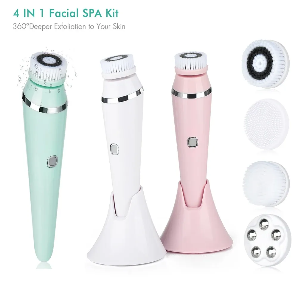 Devices 4 in 1 Facial Cleansing Brush Rechargeable Electric Waterproof Spin Exfoliating Wash Face Scrub Cleaner Kit Skin Care Machine