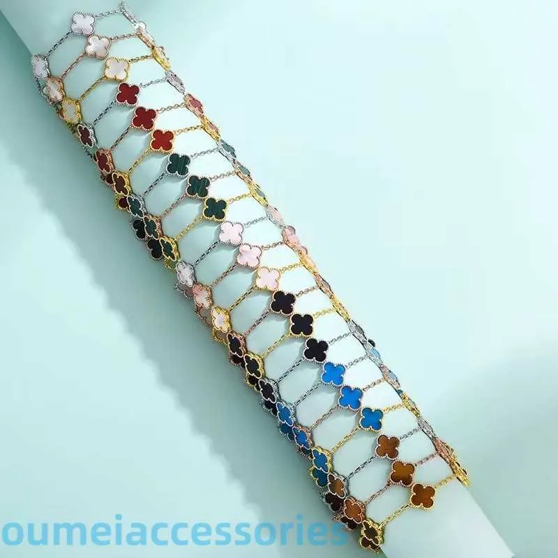 2024 Créateur de bijoux Vanl Cleefl Arpelsbracelet Trèfle à quatre feuilles Cinq fleurs Femme Double face Entoilage Blanc Fritillaire Rouge Placage Or Complet