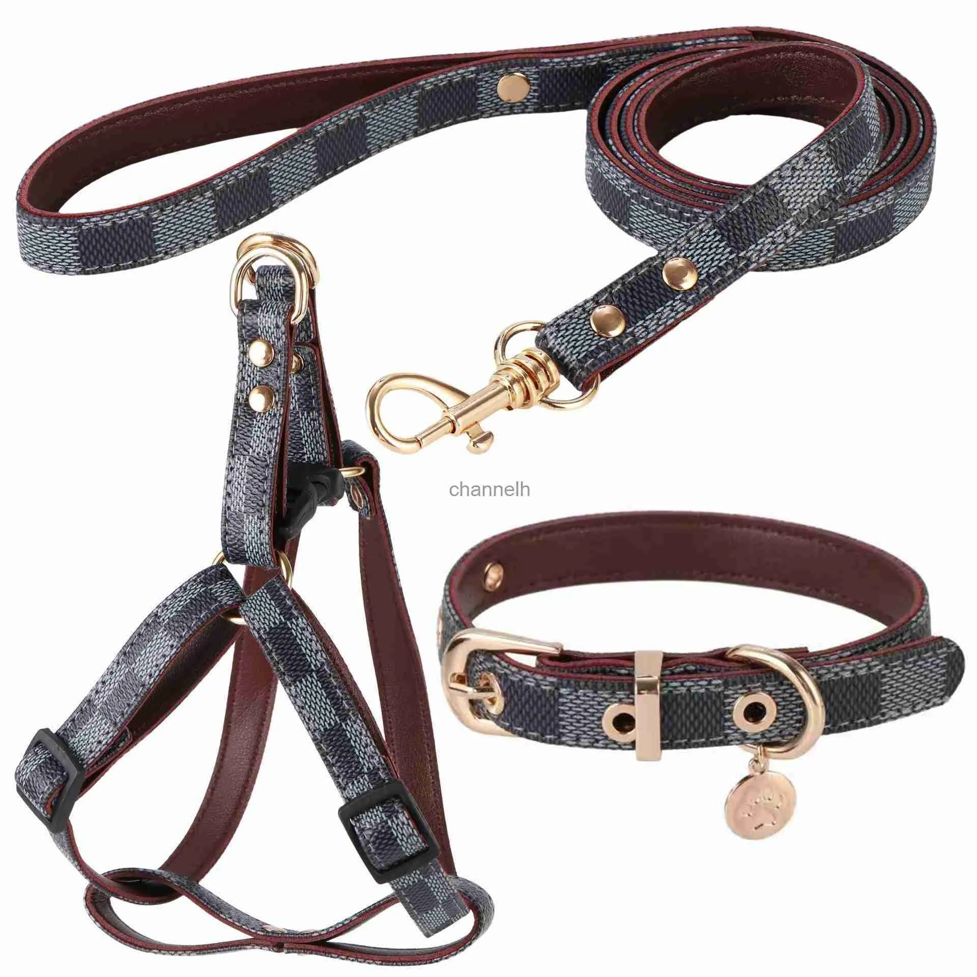 Hundkrage Leashes Dog Collar Leashes Designer Plaid Leash Step in Harness for Cat Chihuahua Bldog DHXA4 240302