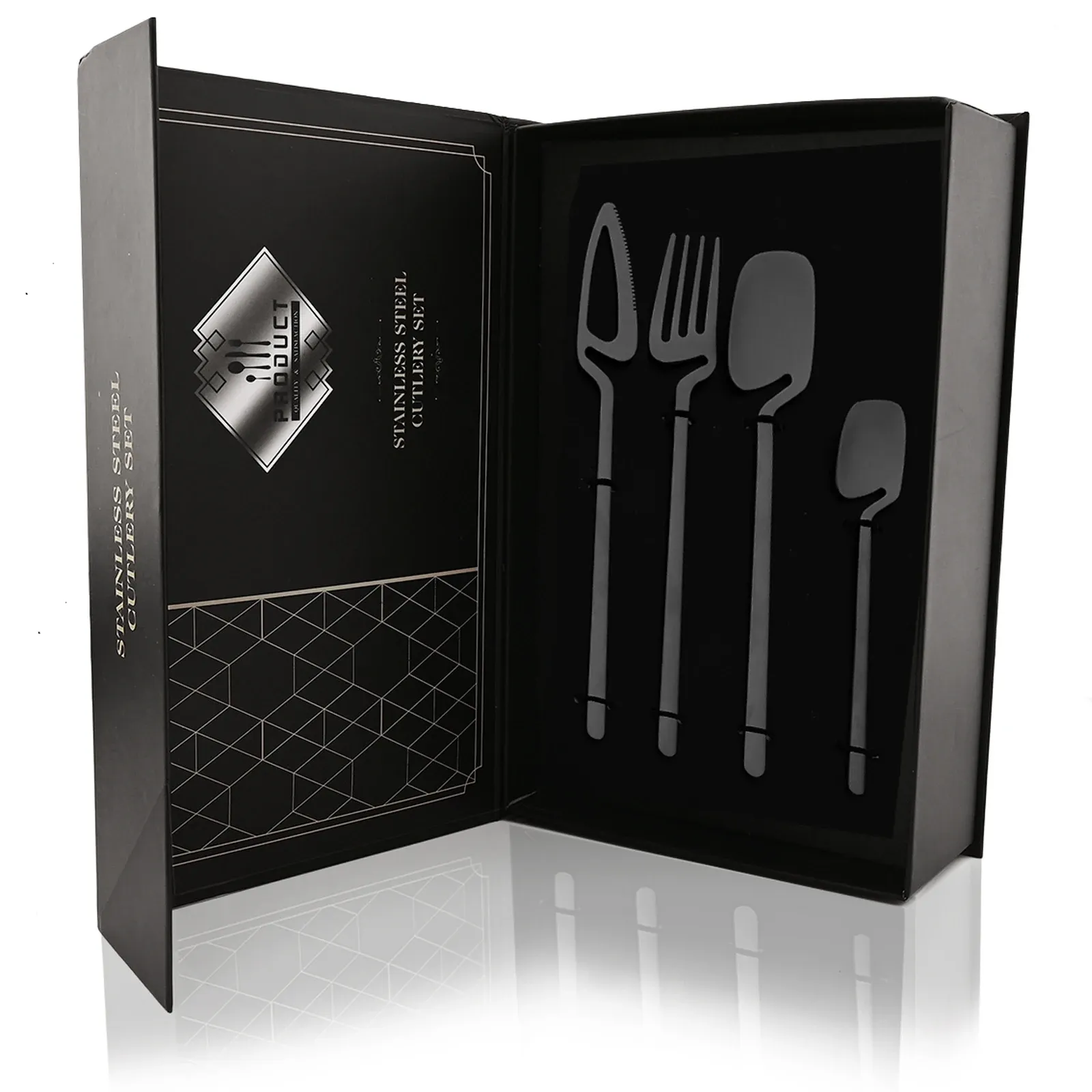 Sets 24Pcs Black Dinnerware Set 18/10 Stainless Steel Tableware Set Fork Knife Spoon Cutlery Set Gift Box Flatware Dishwasher Safe