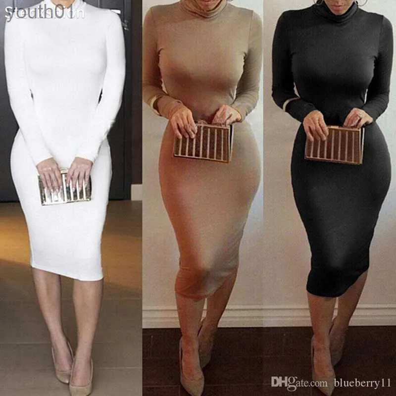 Grundläggande avslappnade klänningar Steckshion klänning vinter mjuk bomull stretch svart klänningar storlek mager sexig slitage underbar varm maxi bandage bodycon klänning 240302