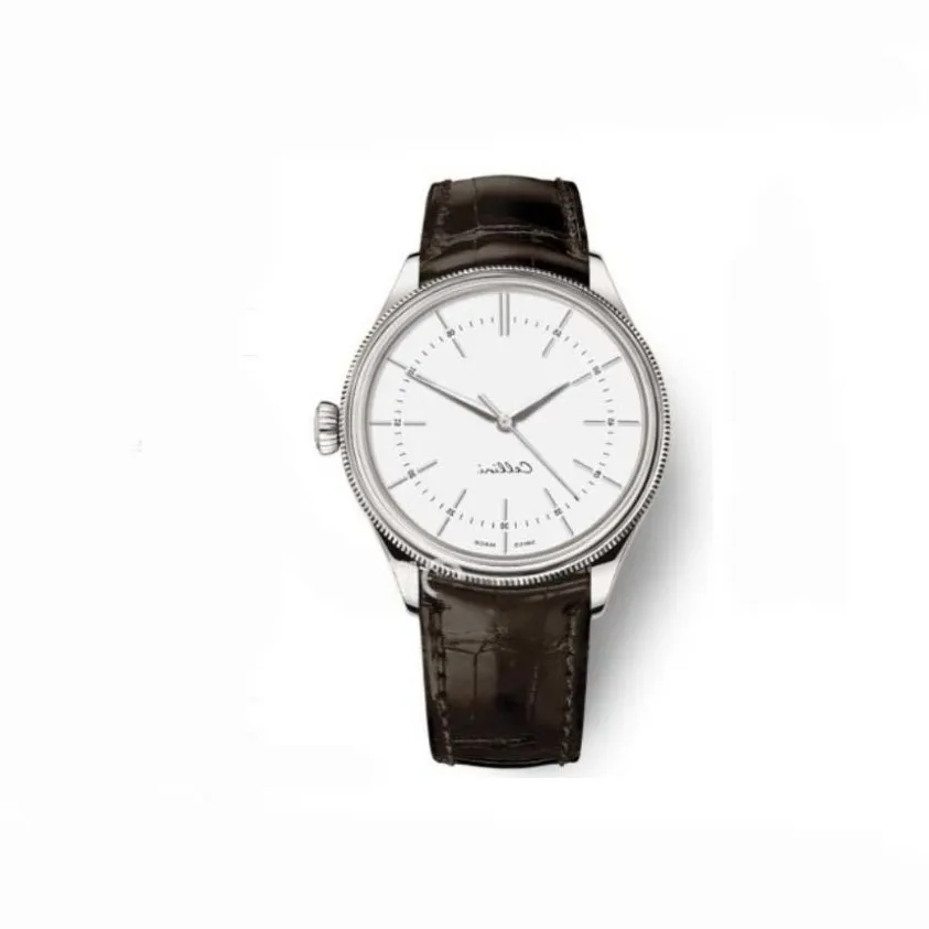 الساعات الرجالية cellini 50505 سلسلة الفضة ميكانيكية الساعات البني جلود حزام أبيض الاتصال أوتوماتيكي الرجال الساعات الذكور wristwatch289d