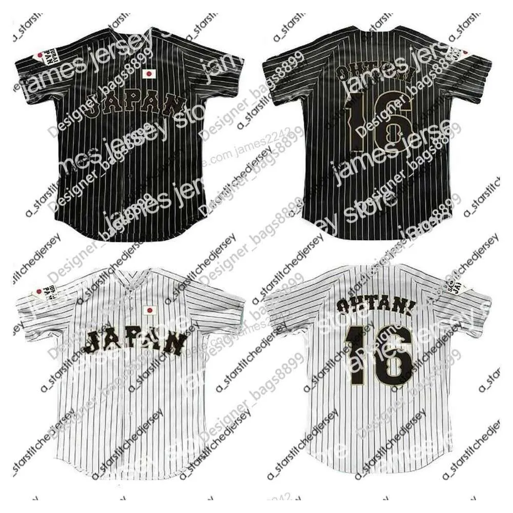 Maillots de baseball Nouveau personnalisé Japon Samurai 16 Shohei Ohtani film maillot de baseball double couture n'importe quel nom et numéro noir blanc rayé haut à fines rayures