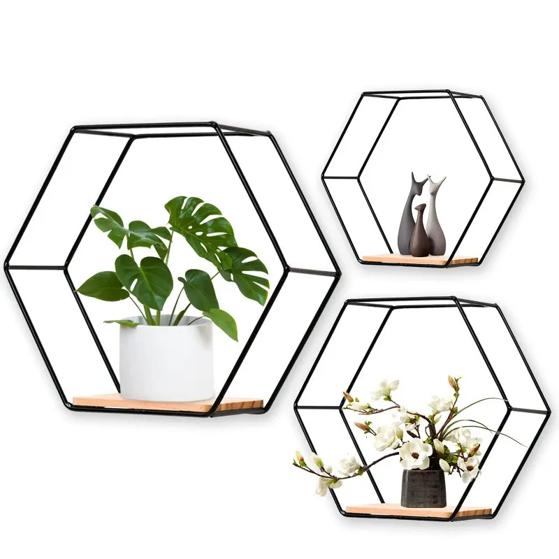 Étagère murale flottante, support de rangement d'articles divers, salon, décoration de la maison, présentoir artisanal hexagonal monté 240219