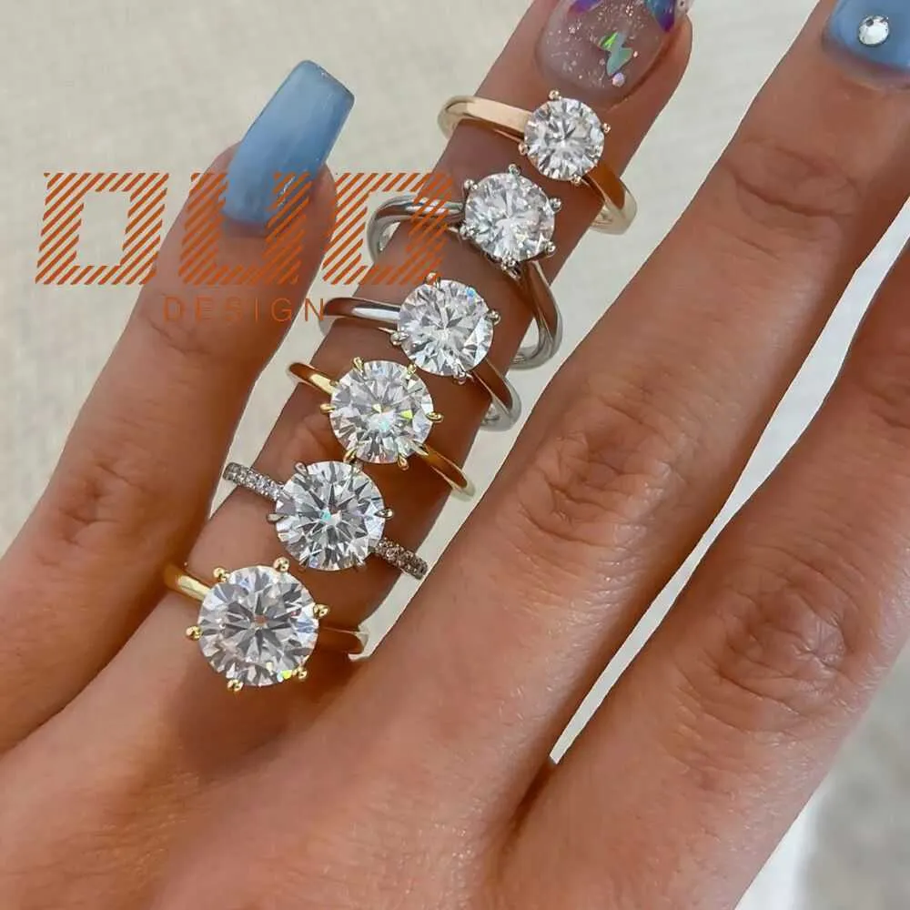 Anello di fidanzamento moissanite di lusso chic in oro 9k 10k 14k 18k 2ct bianco moissanite vvs anello nuziale con diamanti anelli solitari