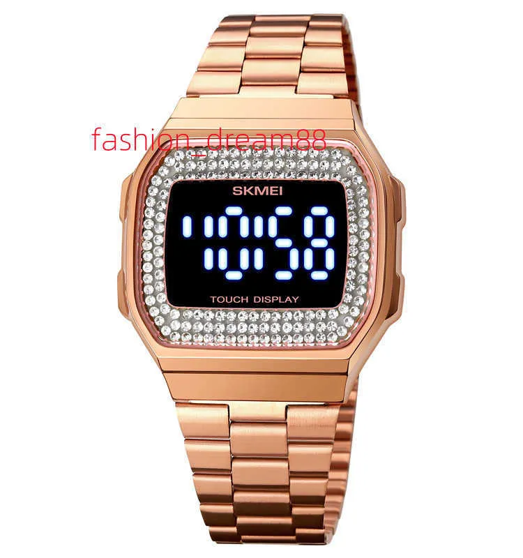 Skmei 1807 moissanite digital unisex hip hop sport watch square shaped stainless steel watch