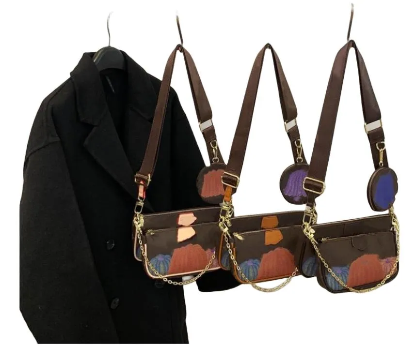 El çantası tasarımcısı 3pcs Set Cross Vücut Çantası 3 Renk 3 Renk Lüks Geniş Kayış Deri Omuz Çantaları