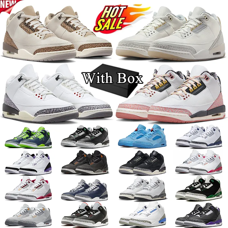 With Box Palomino 3s Jumpman 3 basketball shoes for men women White Cement Black Off Noir UNC Cool Grey Dark Iris Hugo Fire Red Georgetown sport trainers size 36-47