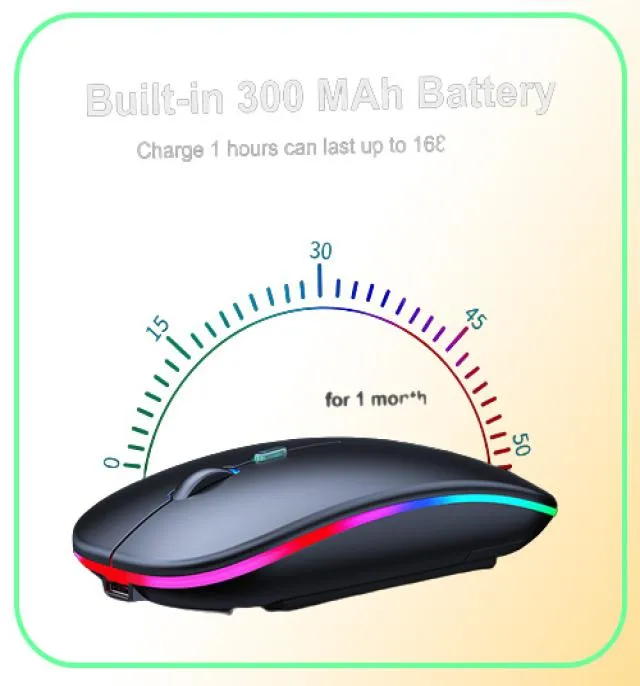 Mouse wireless Bluetooth RGB ricaricabile per computer wireless silenzioso retroilluminato a LED gioco ergonomico per laptop PC3841581