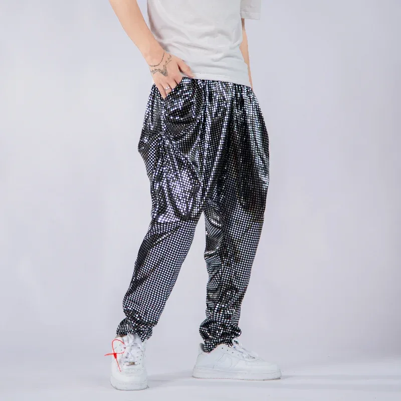 Pants YASUGUOJI New 2022 Men Dance Costume Hip Hop Reflective Pants Nightclub DJ Punk Rock Stage Sweatpants Harajuku Casual Joggers