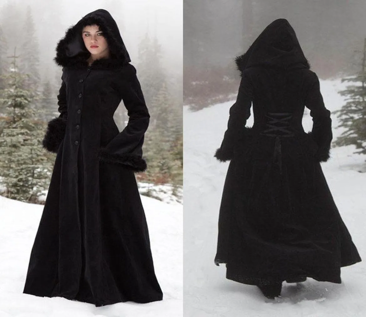 Flat Fleece Hooded Cloaks Wedding Capes Wicca Robe Warm Coats Bride Jacket Christmas Black Events Accessories1651433