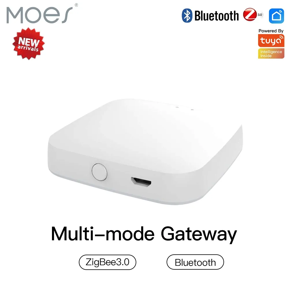 Control MOES New Multimode Smart Gateway ZigBee Bluetooth Mesh Hub Work with Tuya Smart App Voice Control via Alexa Google Home